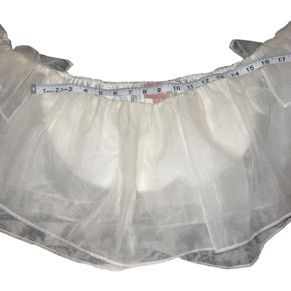 Show Me Your MuMu Russella Ruffle Top Sheer White Organza Crop Top Medium Bridal - Picture 9 of 11